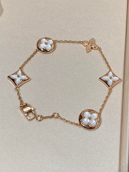 [Stars Jewelry]STAR AND SUN 5 MOTIF MOP PINK GOLD BRACELET