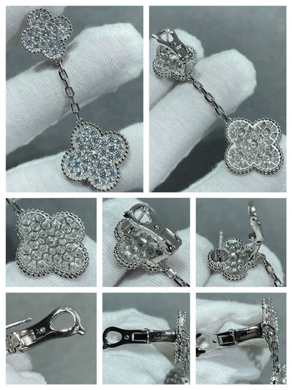 [Stars Jewelry]CLOVER 2 MOTIFS DIAMOND PAVED SILVER EARRINGS