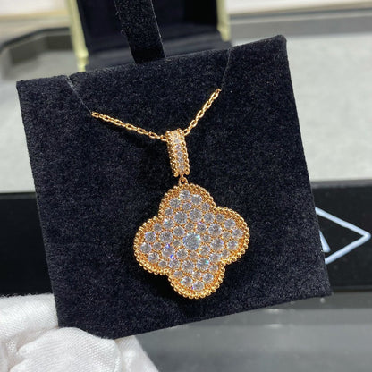 [Stars Jewelry]CLOVER 25MM LARGE PEDANT DIAMOND PAVED LONG NECKLACE