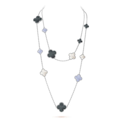 [Stars Jewelry]CLOVER 16 MOTIF CHALCEDONY MOP SILVER NECKLACE
