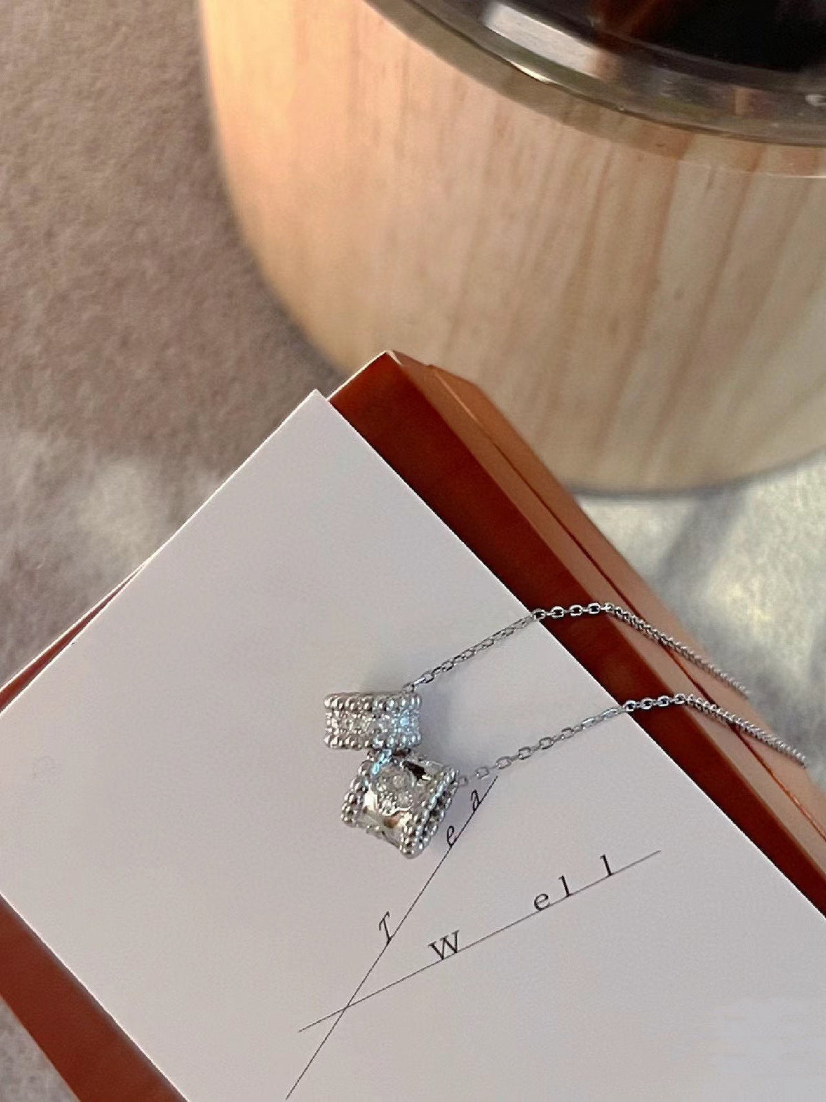 [Stars Jewelry]PERLEE DOUBLE PENDANT SILVER DIAMOND NECKLACE