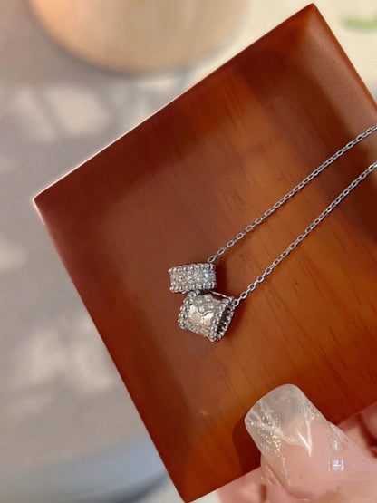 [Stars Jewelry]PERLEE DOUBLE PENDANT SILVER DIAMOND NECKLACE