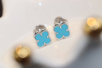 [Stars Jewelry]CLOVER MINI TURQUOISE SILVER STUD EARRINGS