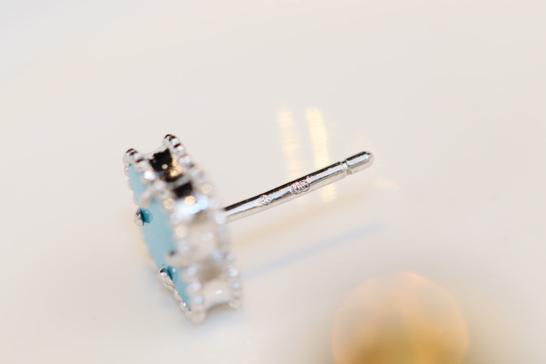 [Stars Jewelry]CLOVER MINI TURQUOISE SILVER STUD EARRINGS