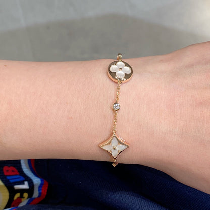 [Stars Jewelry]STAR AND SUN 4 MOTIF WHITE MOP PINK GOLD BRACELET
