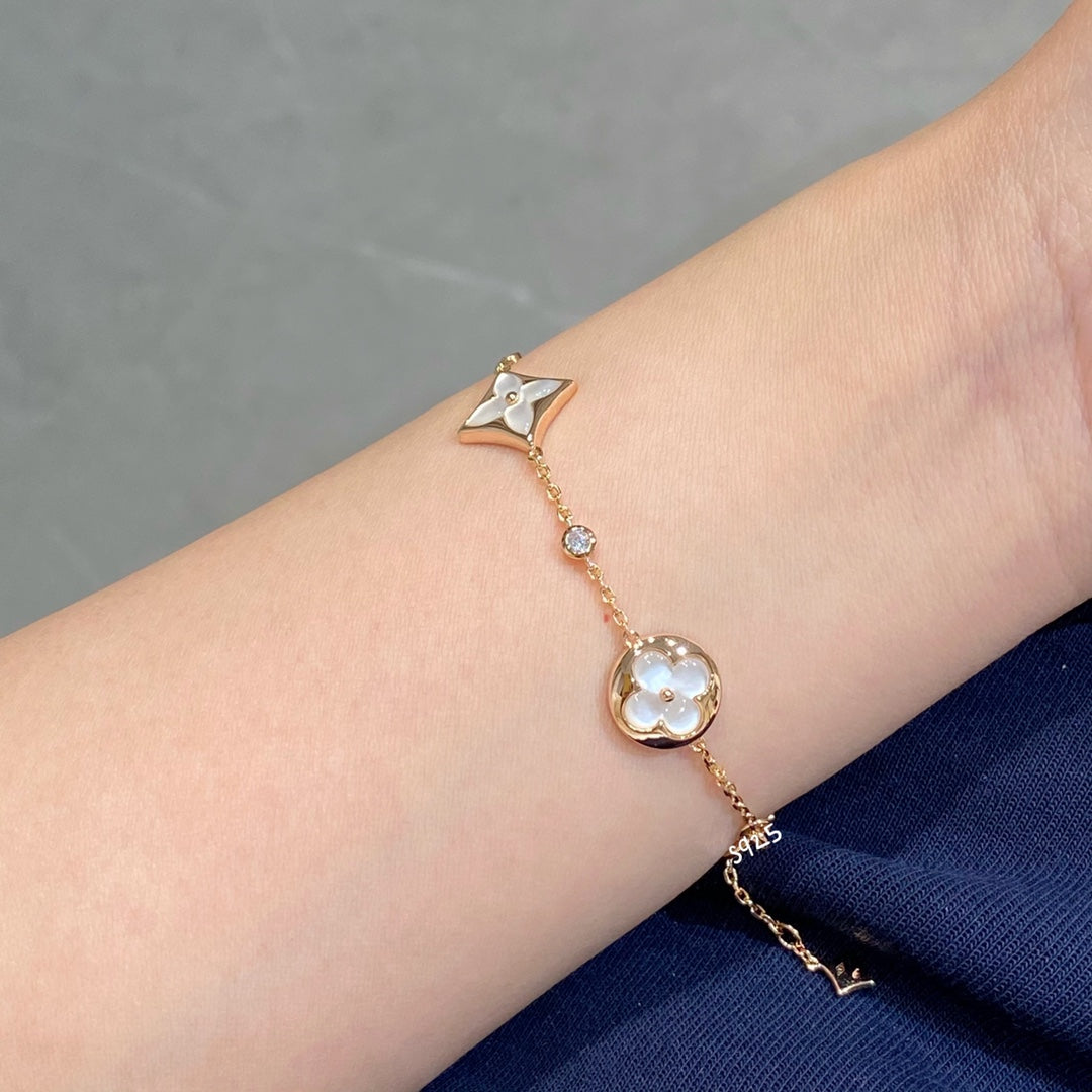 [Stars Jewelry]STAR AND SUN 4 MOTIF WHITE MOP PINK GOLD BRACELET