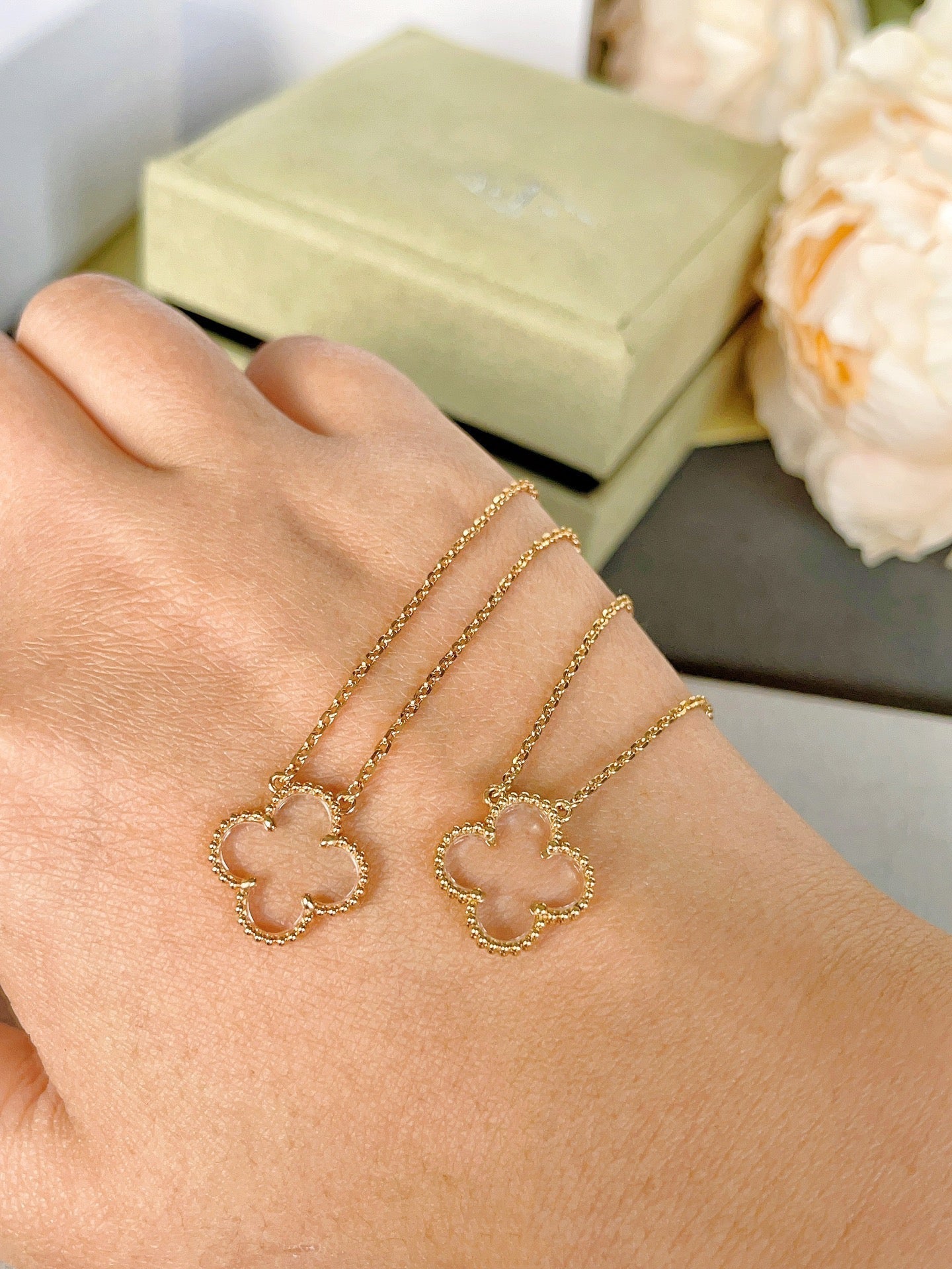 [Stars Jewelry]CLOVER ROCK CRYSTAL ROSE GOLD NECKLACE