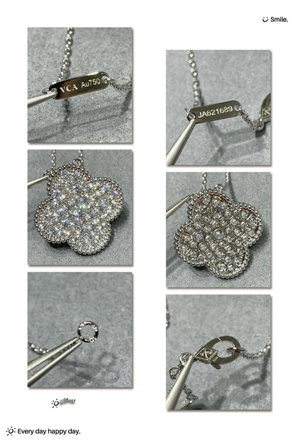 [Stars Jewelry]CLOVER 25MM LARGE PENDANT DIAMOND PAVED SILVER NECKLACE