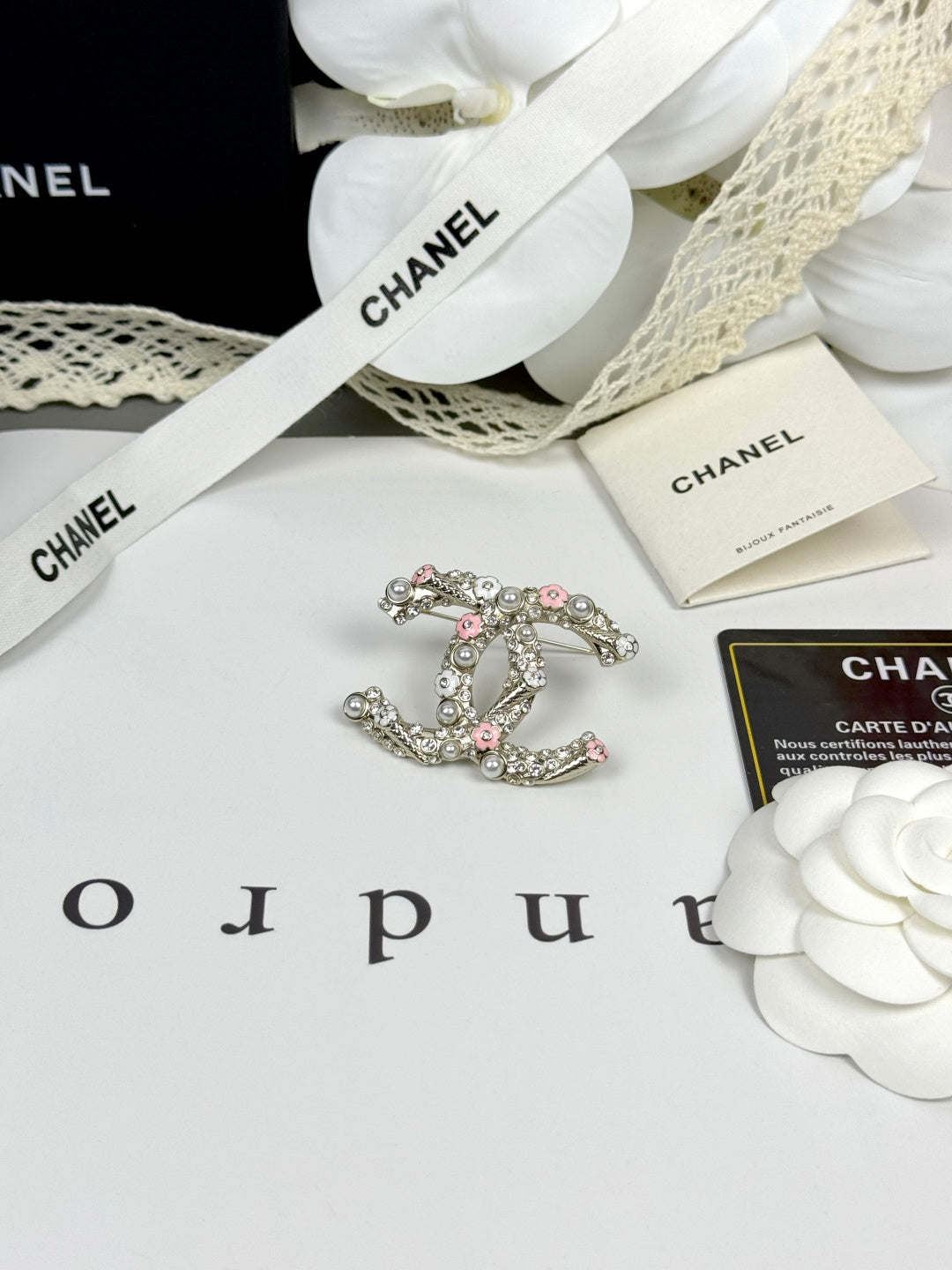 [Stars Jewelry]26C Pink-White Enamel Ice Cream Cone Double C Brooch