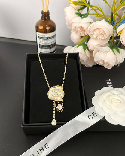 [Stars Jewelry]Cloud Pearl Mother-of-Pearl Diamond Chain Pendant Necklace