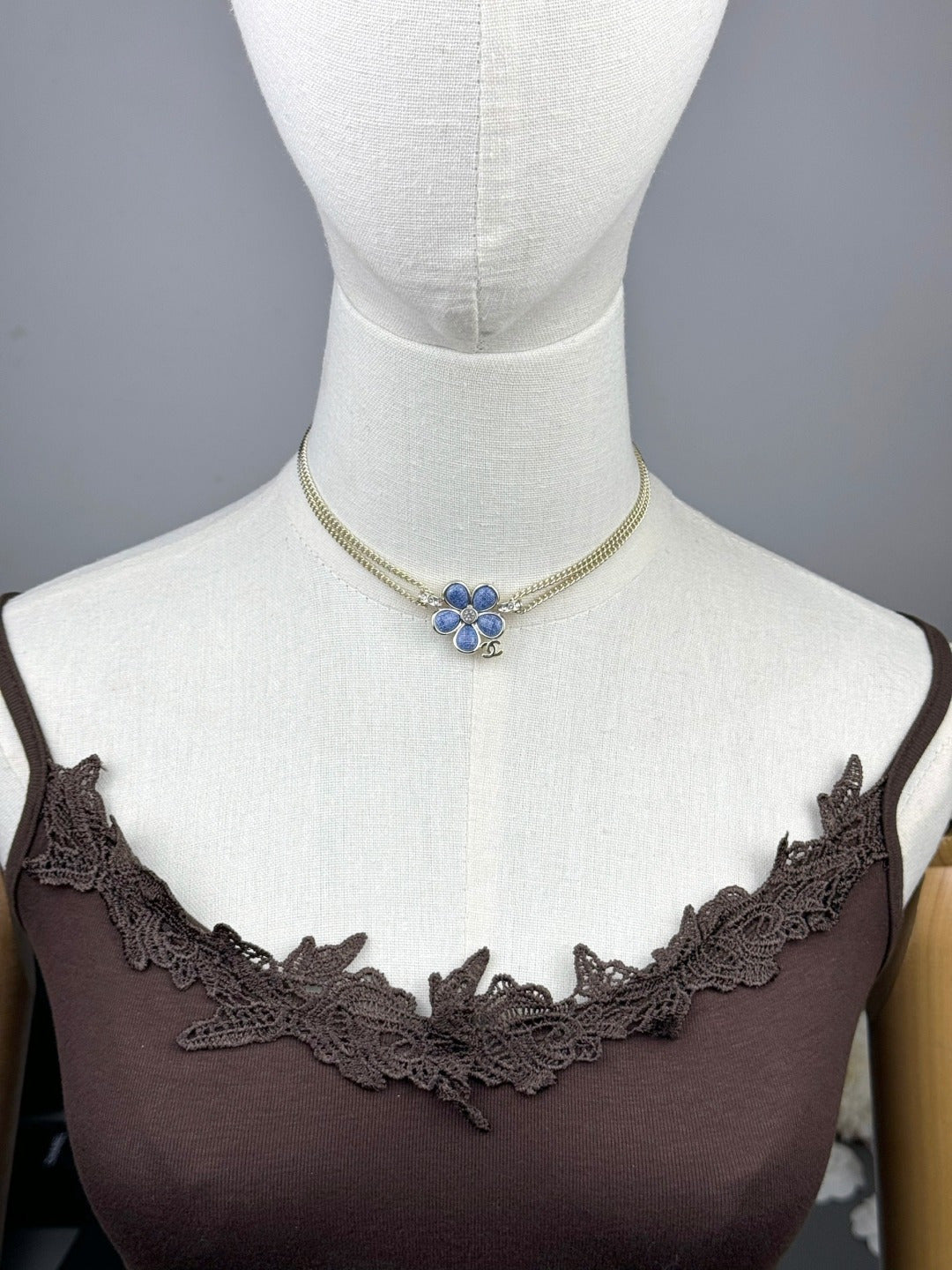 [Stars Jewelry]New Blue Floral Double-Layer Necklace