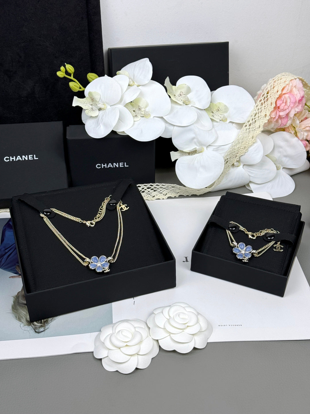 [Stars Jewelry]New Blue Floral Double-Layer Necklace