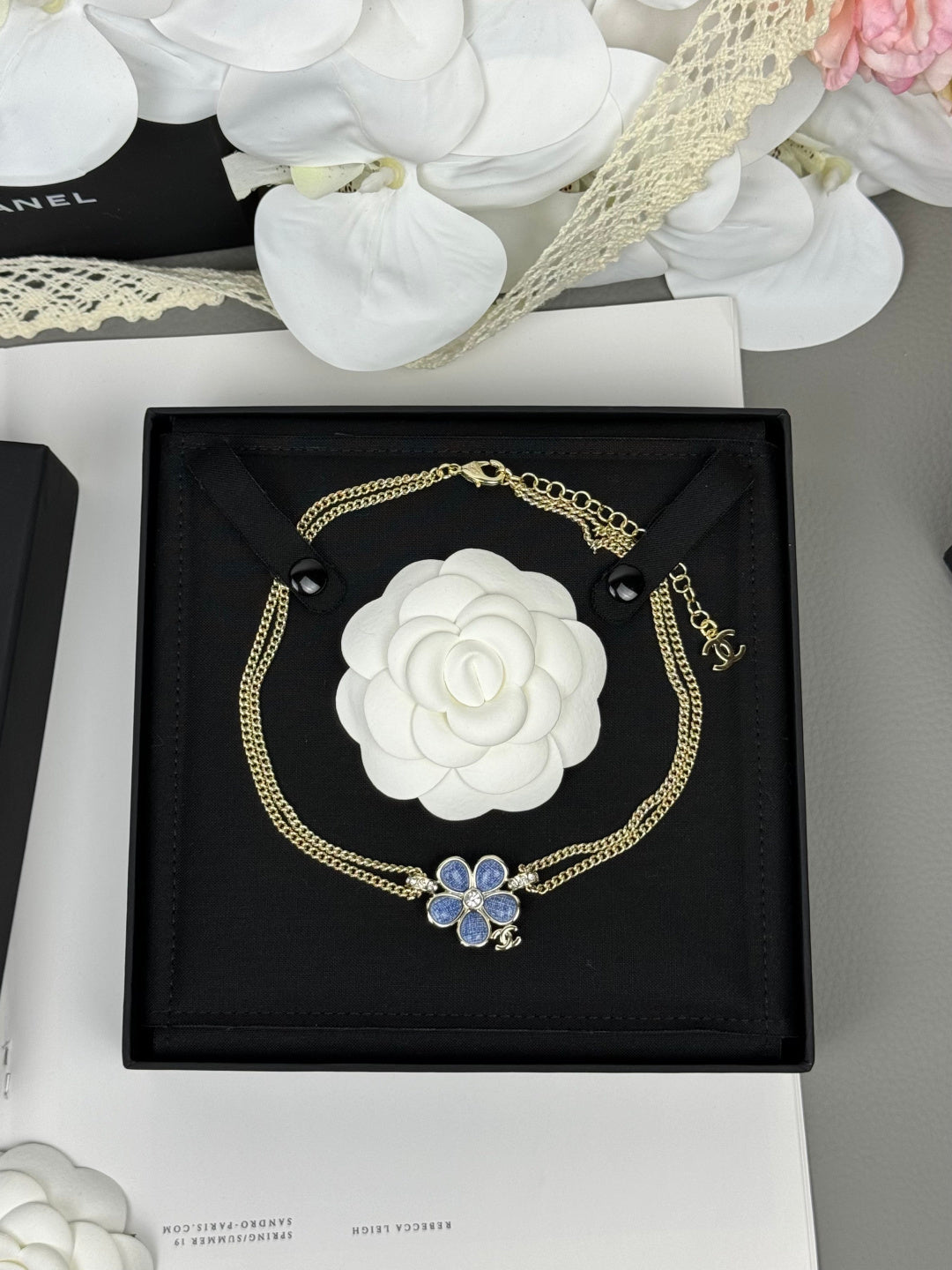 [Stars Jewelry]New Blue Floral Double-Layer Necklace