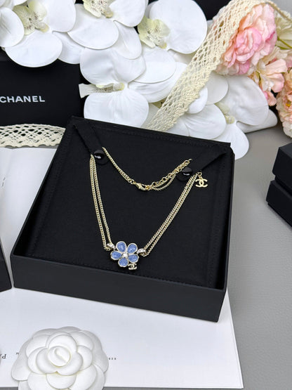 [Stars Jewelry]New Blue Floral Double-Layer Necklace