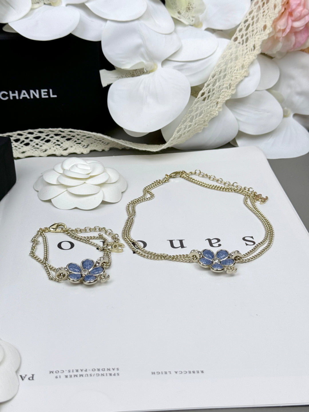 [Stars Jewelry]New Blue Floral Double-Layer Necklace