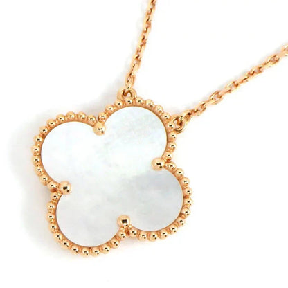 [Stars Jewelry]CLOVER 15MM WHITE MOTHER-OF-PEARL GOLD NECKLACE
