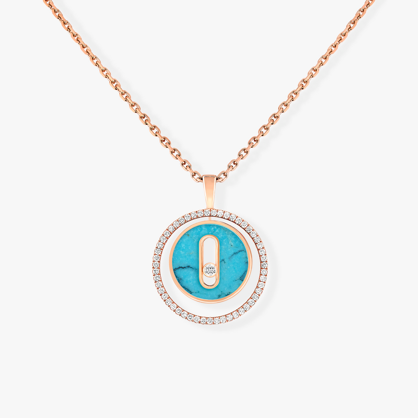 [Stars Jewelry]LUCKY MOVE 1 DIAMOND TURQUOISE PINK GOLD DIAMOND NECKLACE