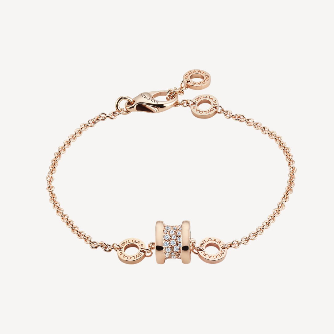 [Stars Jewelry]ZERO 1 SOFT PINK GOLD WITH PAVED DIAMONDS ON THE SPIRAL BRACELET