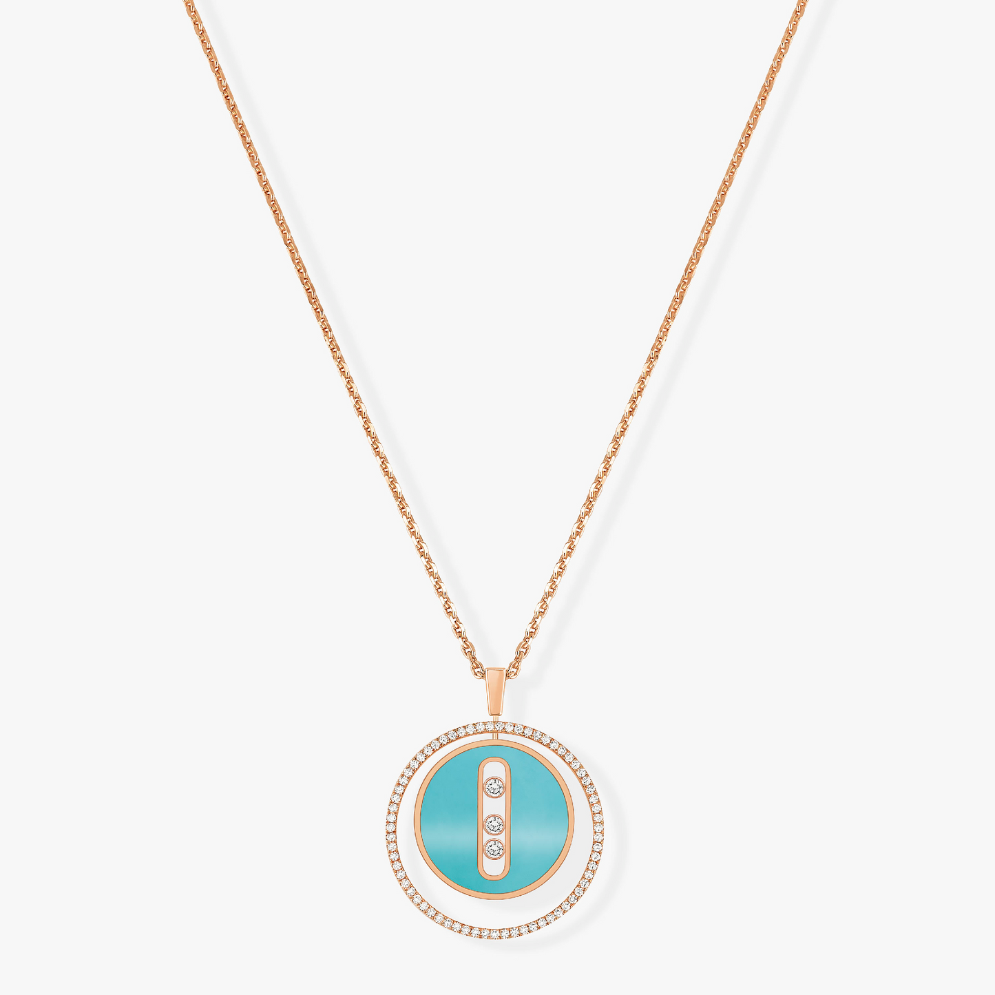 [Stars Jewelry]LUCKY MOVE 3 DIAMONDS TURQUOISE PINK GOLD DIAMOND NECKLACE