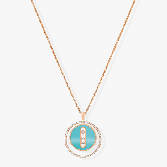 [Stars Jewelry]LUCKY MOVE 3 DIAMONDS TURQUOISE PINK GOLD DIAMOND NECKLACE