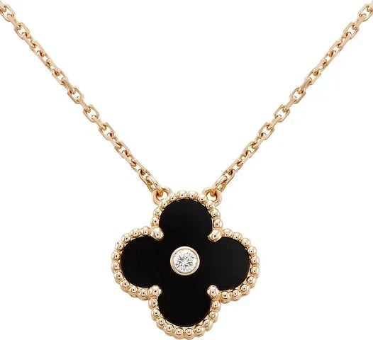 [Stars Jewelry]CLOVER 15MM DIAMOND ONYX NECKLACE