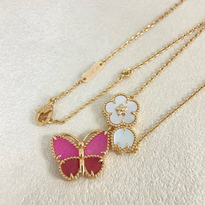 [Stars Jewelry]ROSE QUARTZ THREE‑IN‑ONE BUTTERFLY NECKLACE