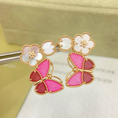 [Stars  Jewelry]ROSE QUARTZ THREE‑IN‑ONE BUTTERFLY STUD EARRINGS
