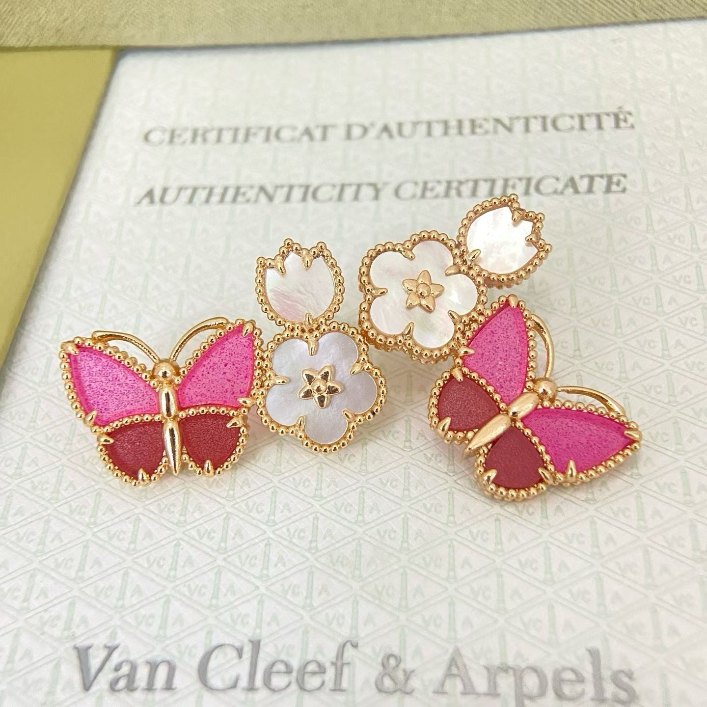 [Stars  Jewelry]ROSE QUARTZ THREE‑IN‑ONE BUTTERFLY STUD EARRINGS