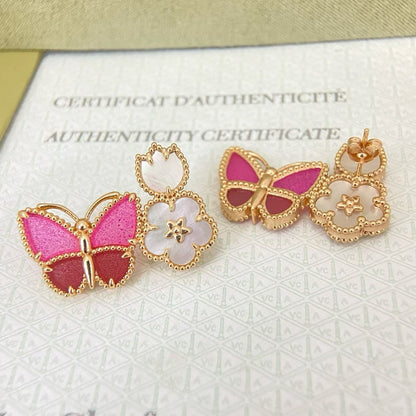 [Stars  Jewelry]ROSE QUARTZ THREE‑IN‑ONE BUTTERFLY STUD EARRINGS