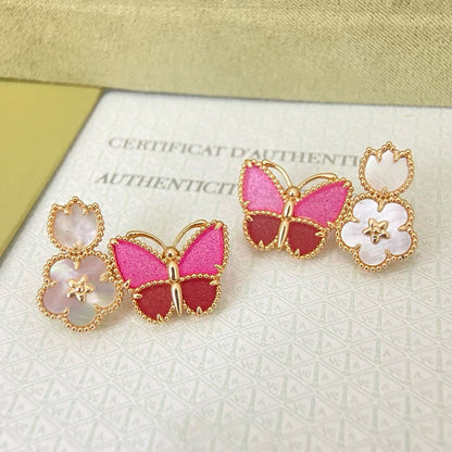 [Stars  Jewelry]ROSE QUARTZ THREE‑IN‑ONE BUTTERFLY STUD EARRINGS