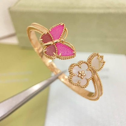 [Stars  Jewelry]ROSE QUARTZ THREE‑IN‑ONE BUTTERFLY BRACELET