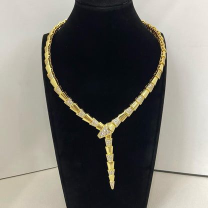 [Stars  Jewelry]NEW WIDE BAND INLAID DIAMOND SNAKE NECKLACE