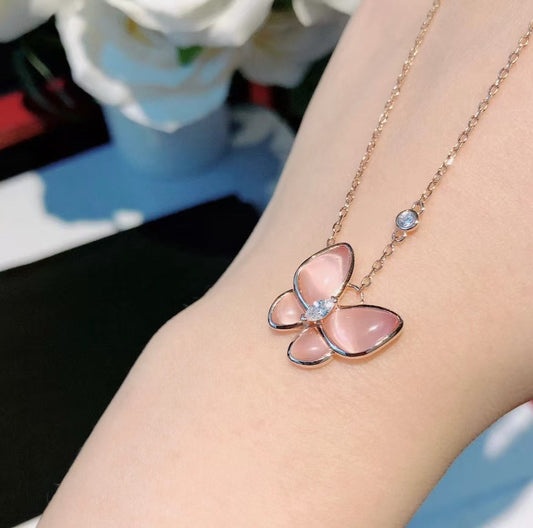 [Stars Jewelry]BUTTERFLY PINK MOTHER-OF-PEARL DIAMOND NECKLACE