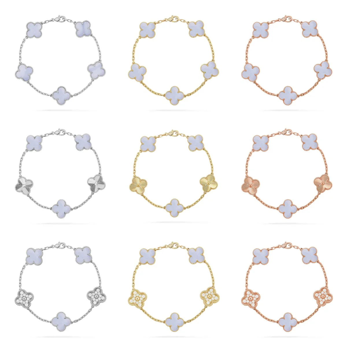 [Stars Jewelry] CLOVER 5 MOTIF PURPLE CHALCEDONY BRACELET COLLECTION