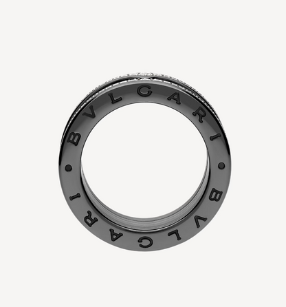 [Stars Jewelry]ZERO 1 ROCK FOUR-BAND BLACK CERAMIC WITH STUDDED SPIRAL AND PAVED DIAMONDS RING