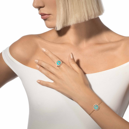 [Stars Jewelry]LUCKY MOVE TURQUOISE PINK GOLD DIAMOND BRACELET(Adjustable)