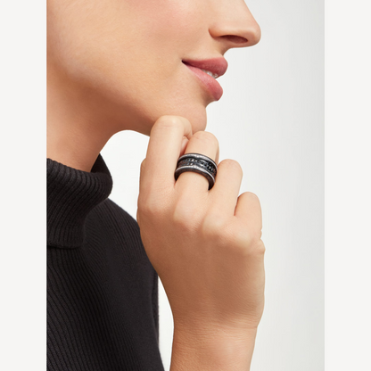 [Stars Jewelry]ZERO 1 ROCK FOUR-BAND BLACK CERAMIC WITH STUDDED SPIRAL AND PAVED DIAMONDS RING