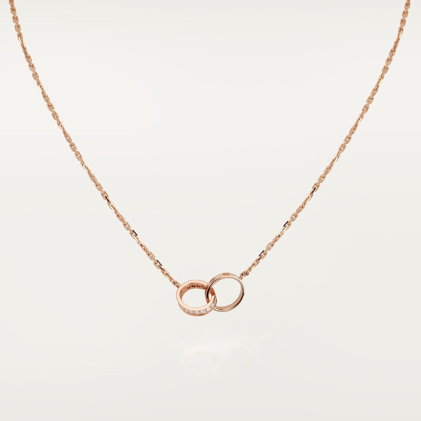 [Stars Jewelry]LOVE DOUBLE RING HALF DIAMOND NECKLACE