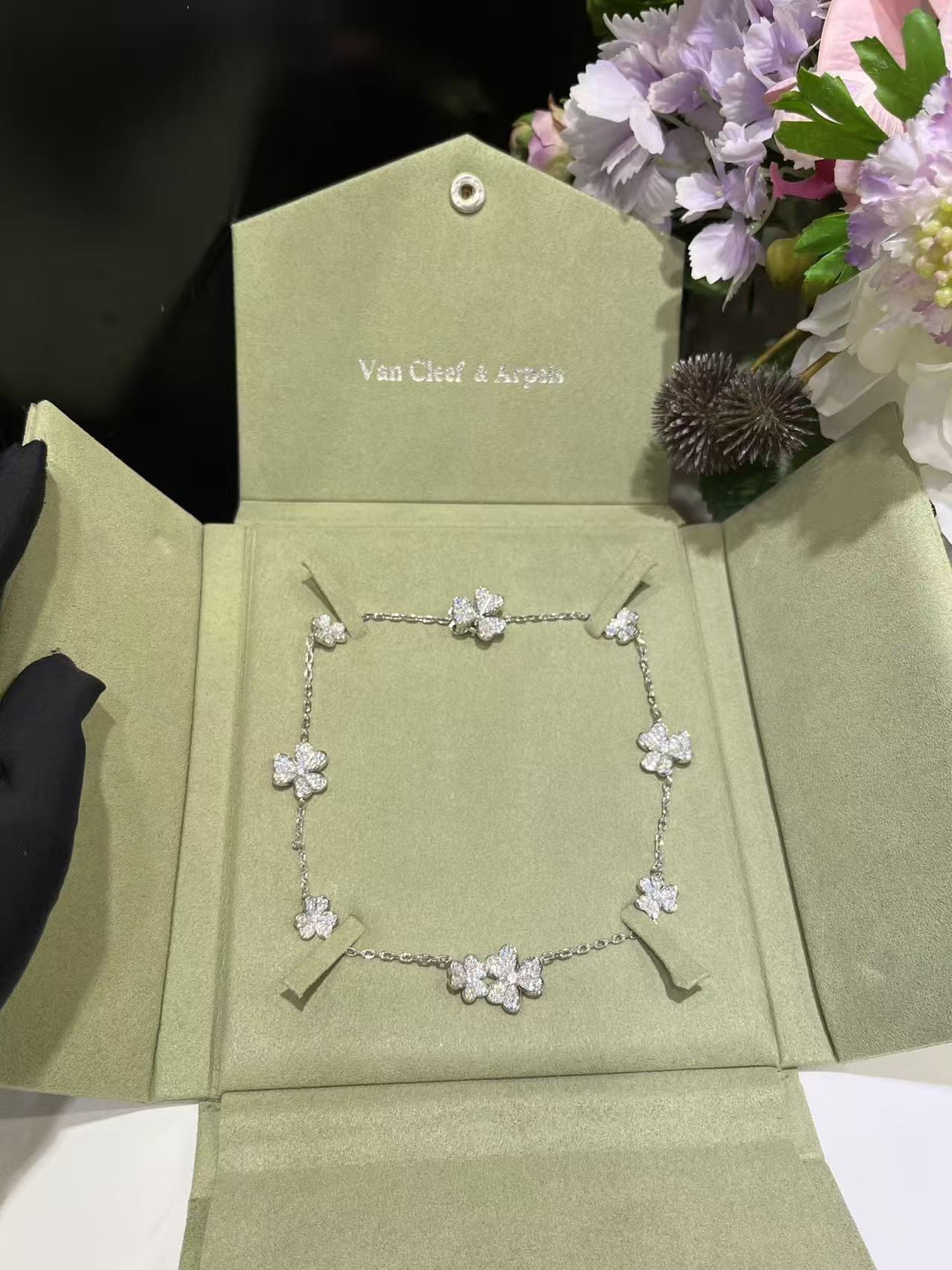 [Stars Jewelry]CLOVER 10 MOTIFS  FULL DIAMOND NECKLACE