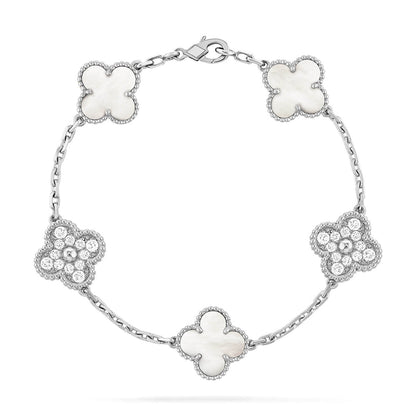 [Stars Jewelry]CLOVER WHITE PEARL MOP 5 MOTIF BRACELET COLLECTION