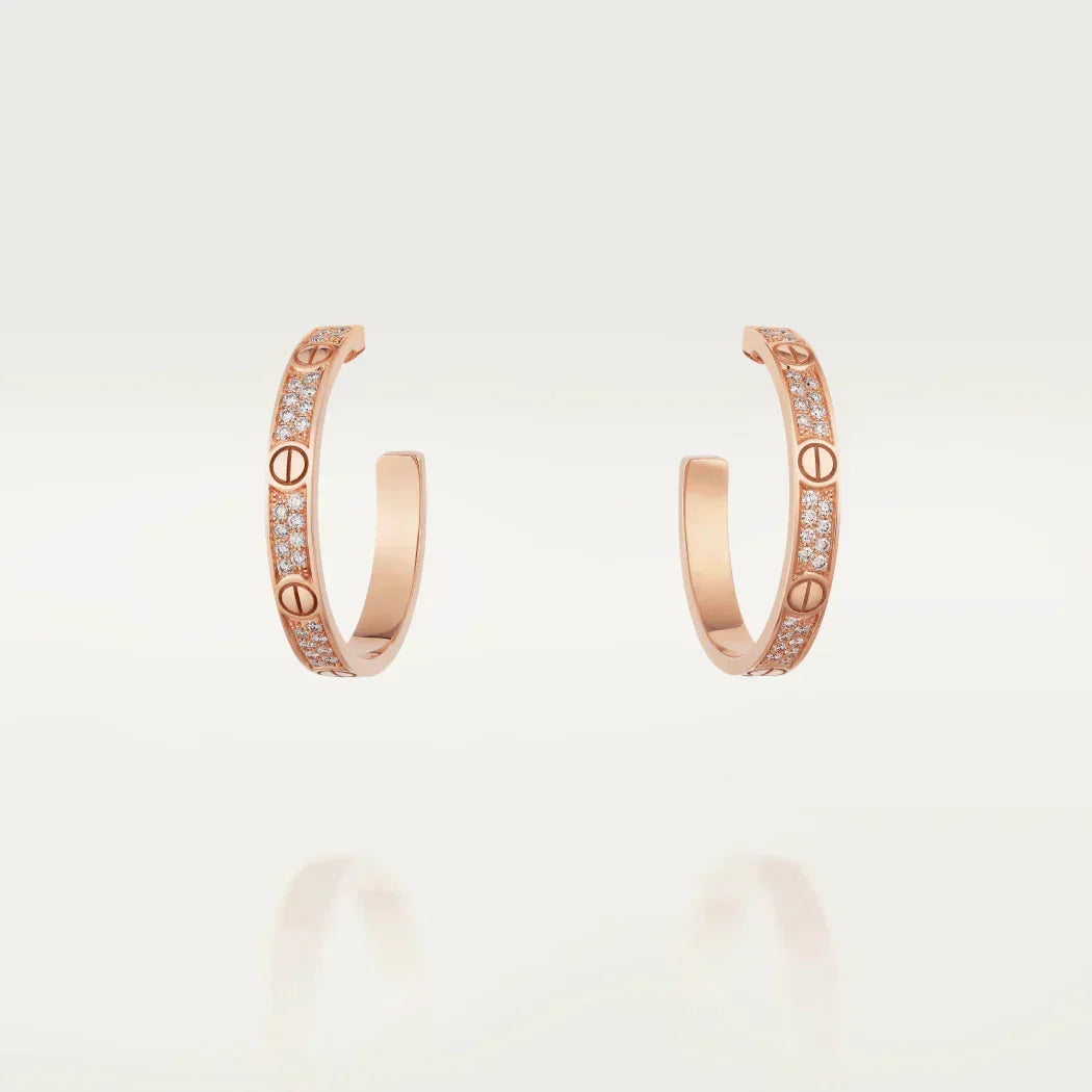 [Stars Jewelry]LOVE DIAMOND PINK GOLD HOOP EARRINGS