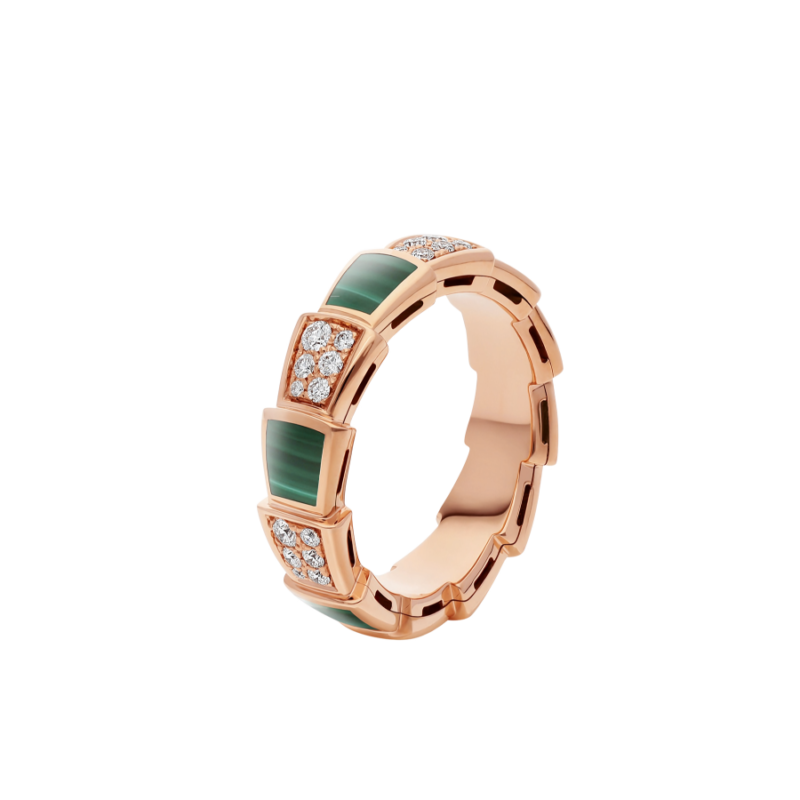 [Stars Jewelry]SERPENTI RING PINK GOLD MALACHITE DIAMOND PAVED 4MM