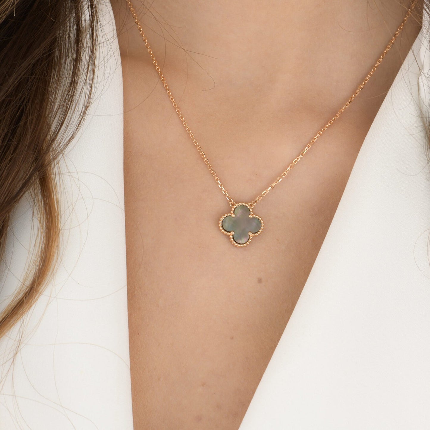 [Stars Jewelry]CLOVER 15MM  GRAY MOTHER OF PEARL NECKLACE