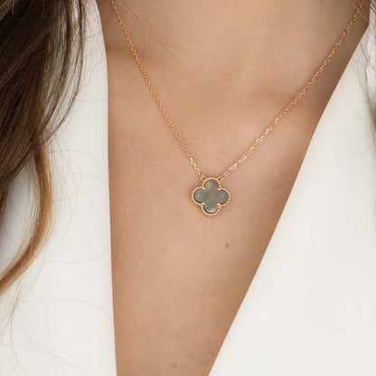 [Stars Jewelry]CLOVER 15MM  GRAY MOTHER OF PEARL NECKLACE