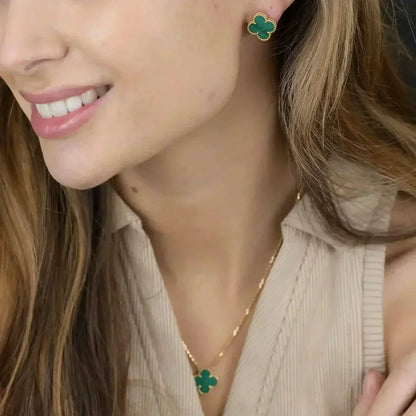 [Stars Jewelry]CLOVER MINI 9.5MM MALACHITE  EARRINGS