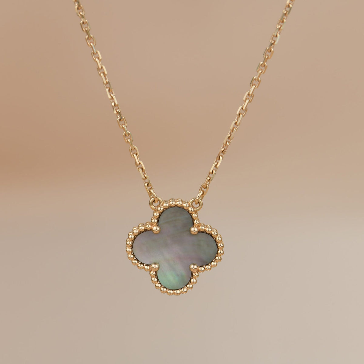 [Stars Jewelry]CLOVER 15MM  GRAY MOTHER OF PEARL NECKLACE