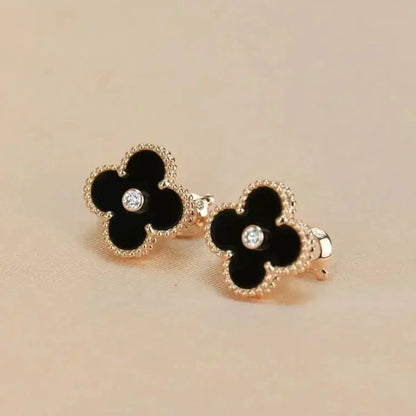 [Stars Jewelry]CLOVER MEDIUM 1 MOTIFS ONYX DIAMOND EARRINGS