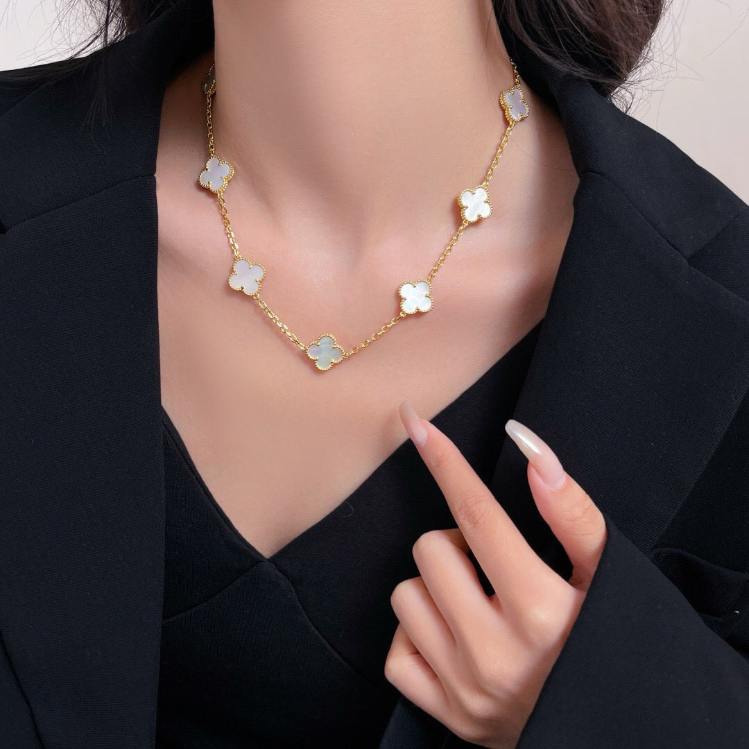 [Stars Jewelry]CLOVER 10 MOTIFS WHITE MOTHER OF PEARL NECKLACE