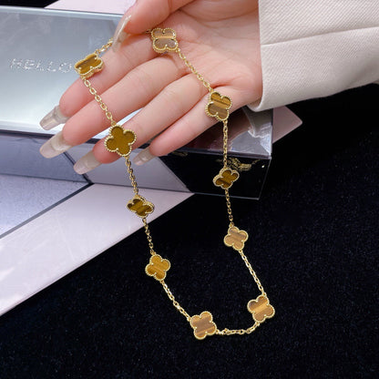 [Stars Jewelry]CLOVER 10 MOTIFS TIGER EYE NECKLACE