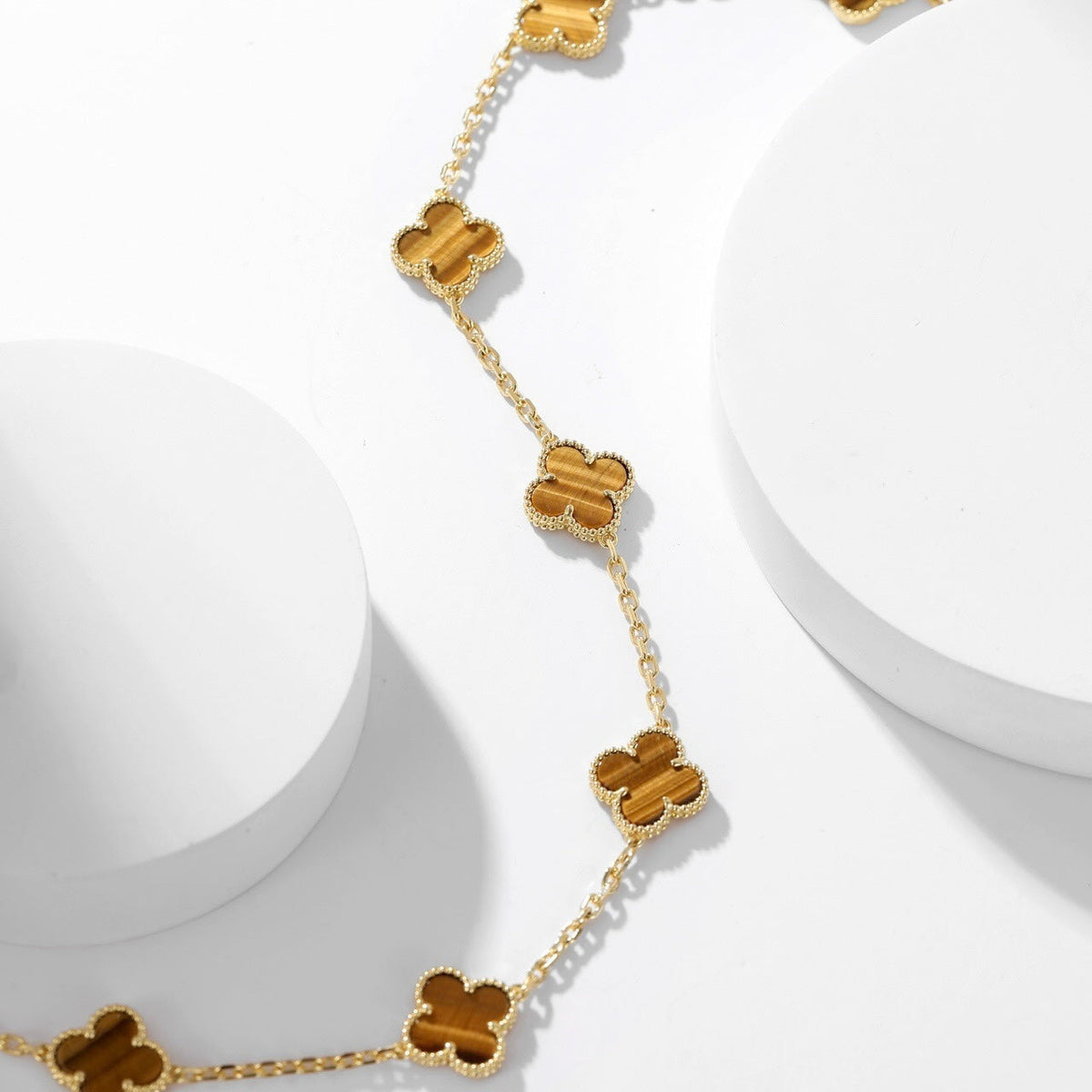 [Stars Jewelry]CLOVER 10 MOTIFS TIGER EYE NECKLACE
